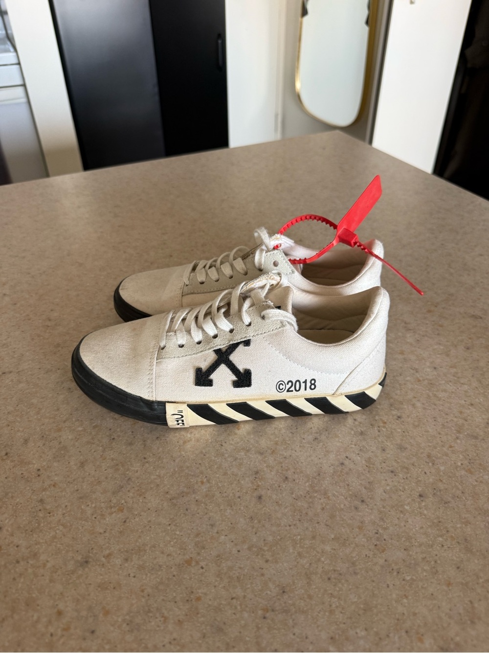 Off-White Canvas Sneakers in Cream with Black Accents